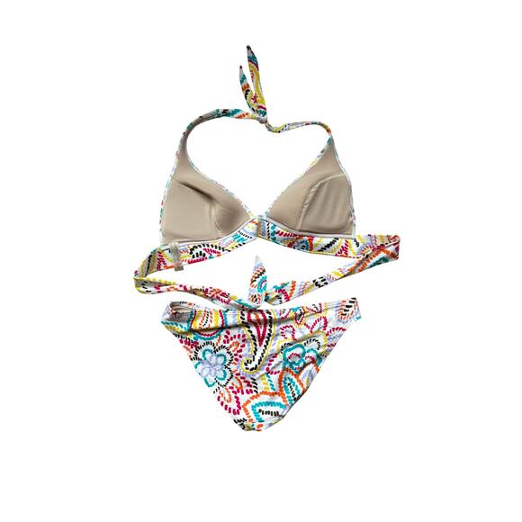Victoria's Secret Bikini, L Triangle Top, M High Cut Bottom, White Multi Color - Picture 2 of 5